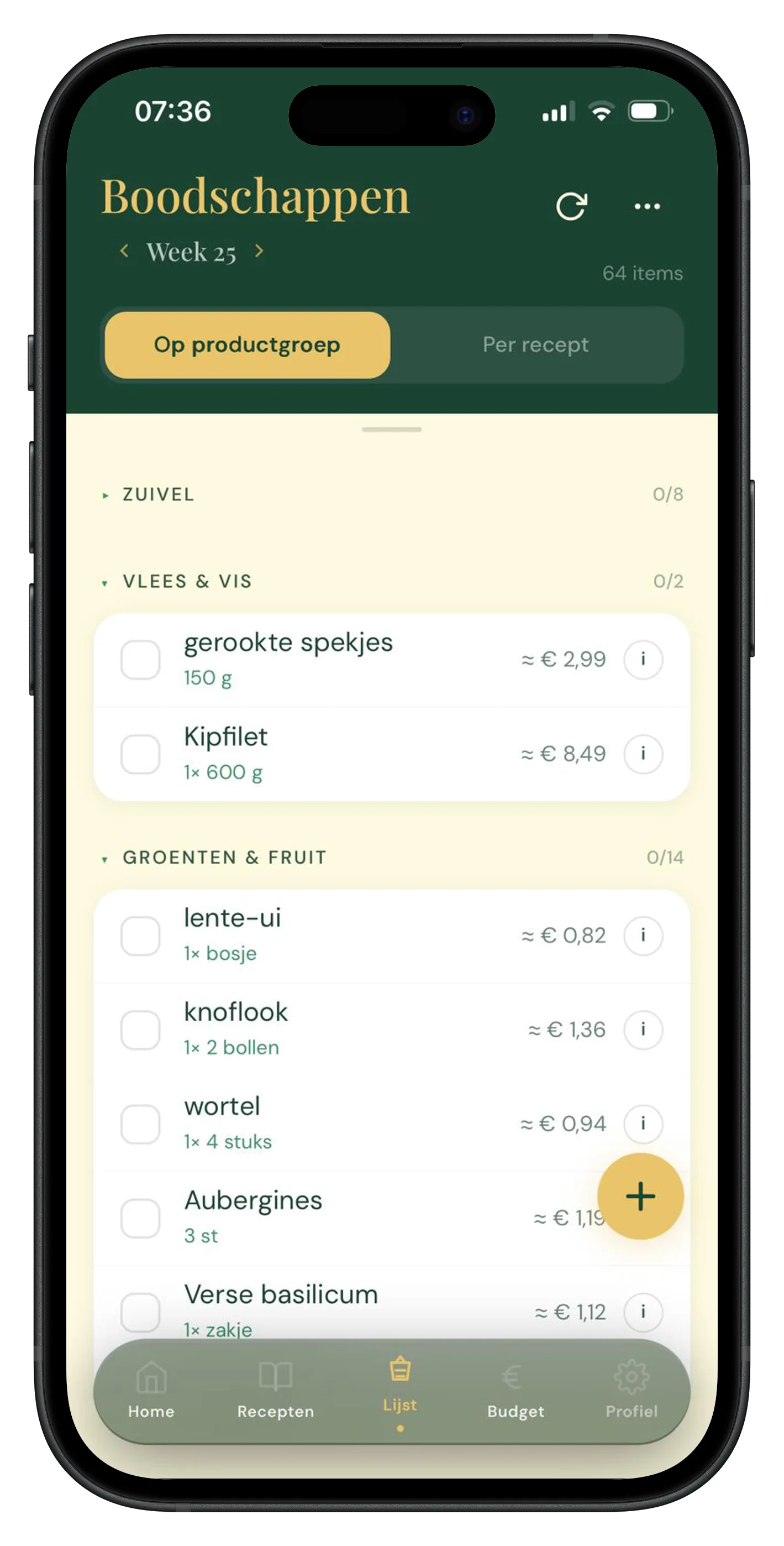 Tafelplan boodschappenlijst screenshot
