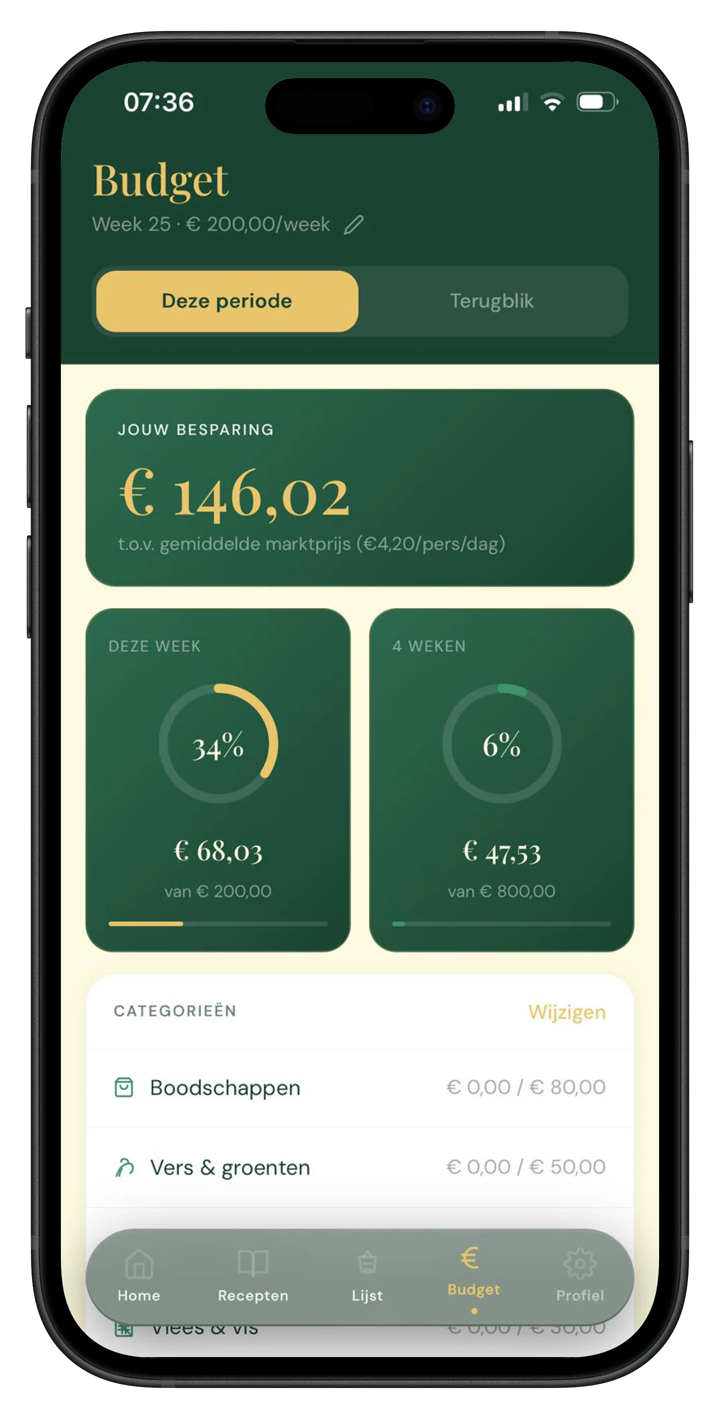 Tafelplan budgetscherm screenshot